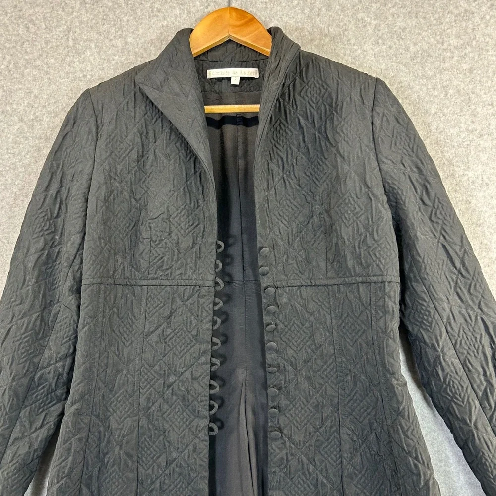 Christie‎ de la Rue Black Quilted Button Front Midi Coat Womens Size 2